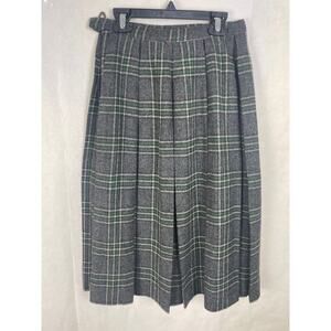 Vintage Sloat & Co. Wool Grey Plaid Pleated Midi Skirt Size 8 Preppy Academia